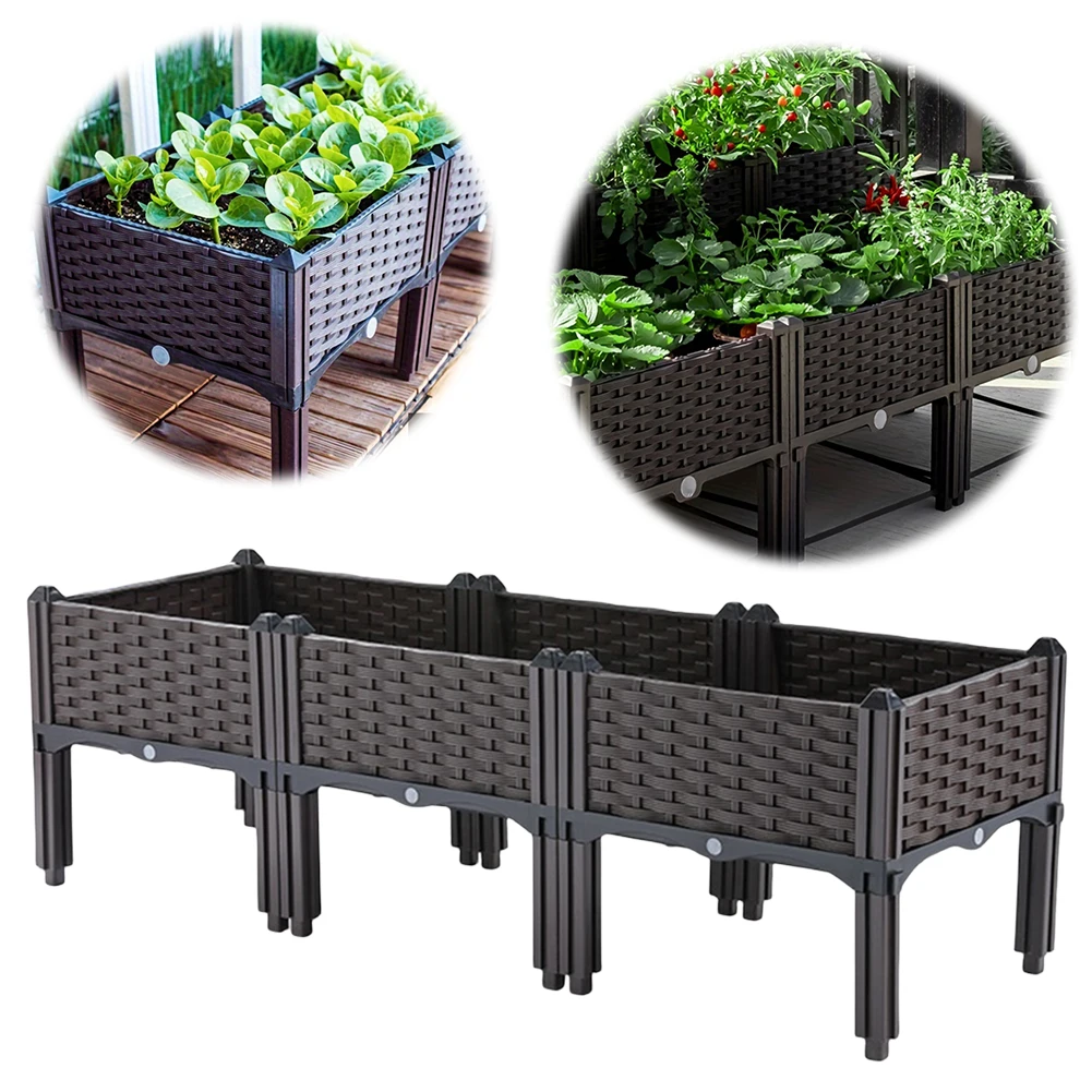 Plastic Raised Garden Bed with Legs Raised Bed W/Drainage Holes Planter Container for Vegetables Fruits Flowers Herbs