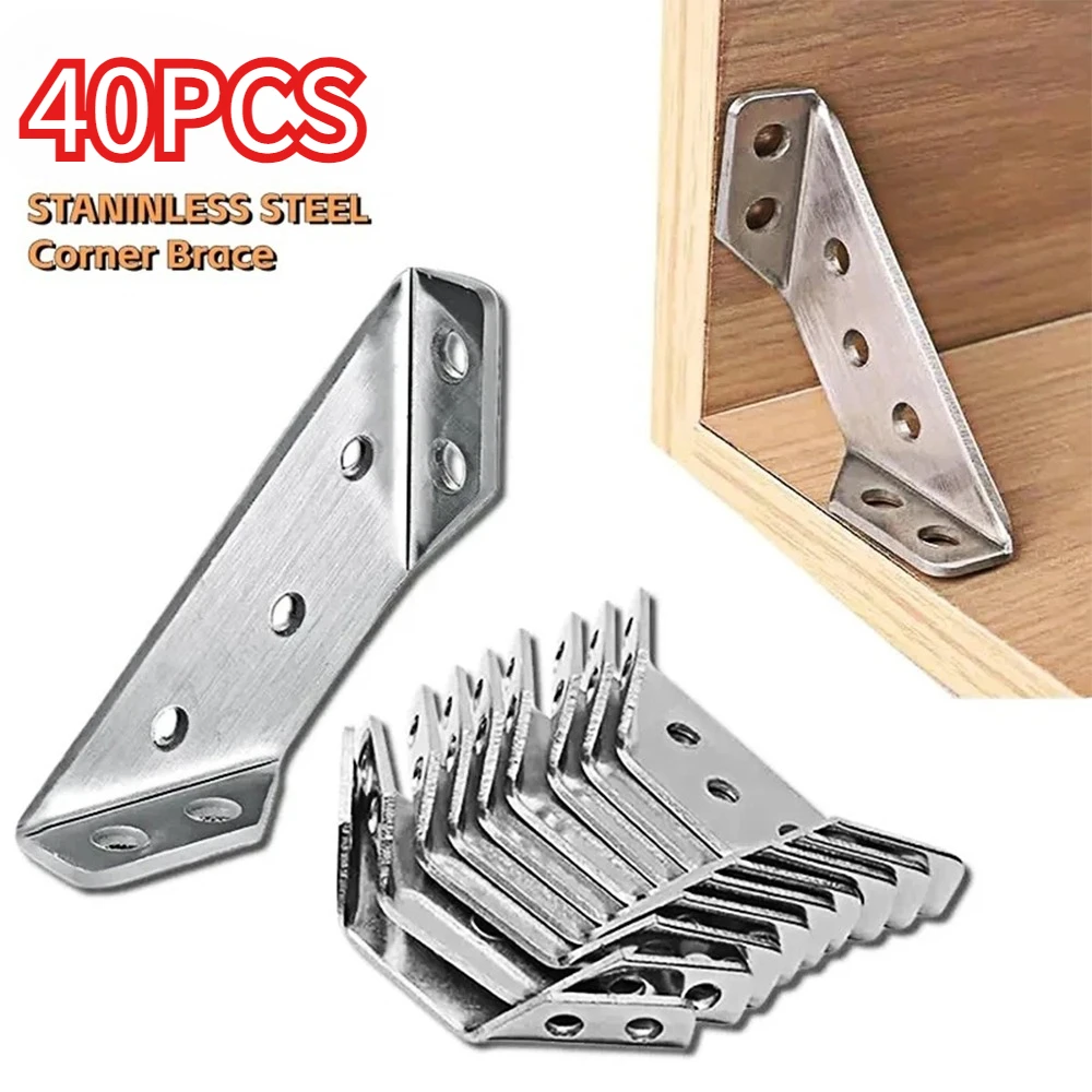 10/20/40pcs Thickened Stainless Steel Angle Code 90 Degrees Right Angle Fixed Bracket Furniture Connectors