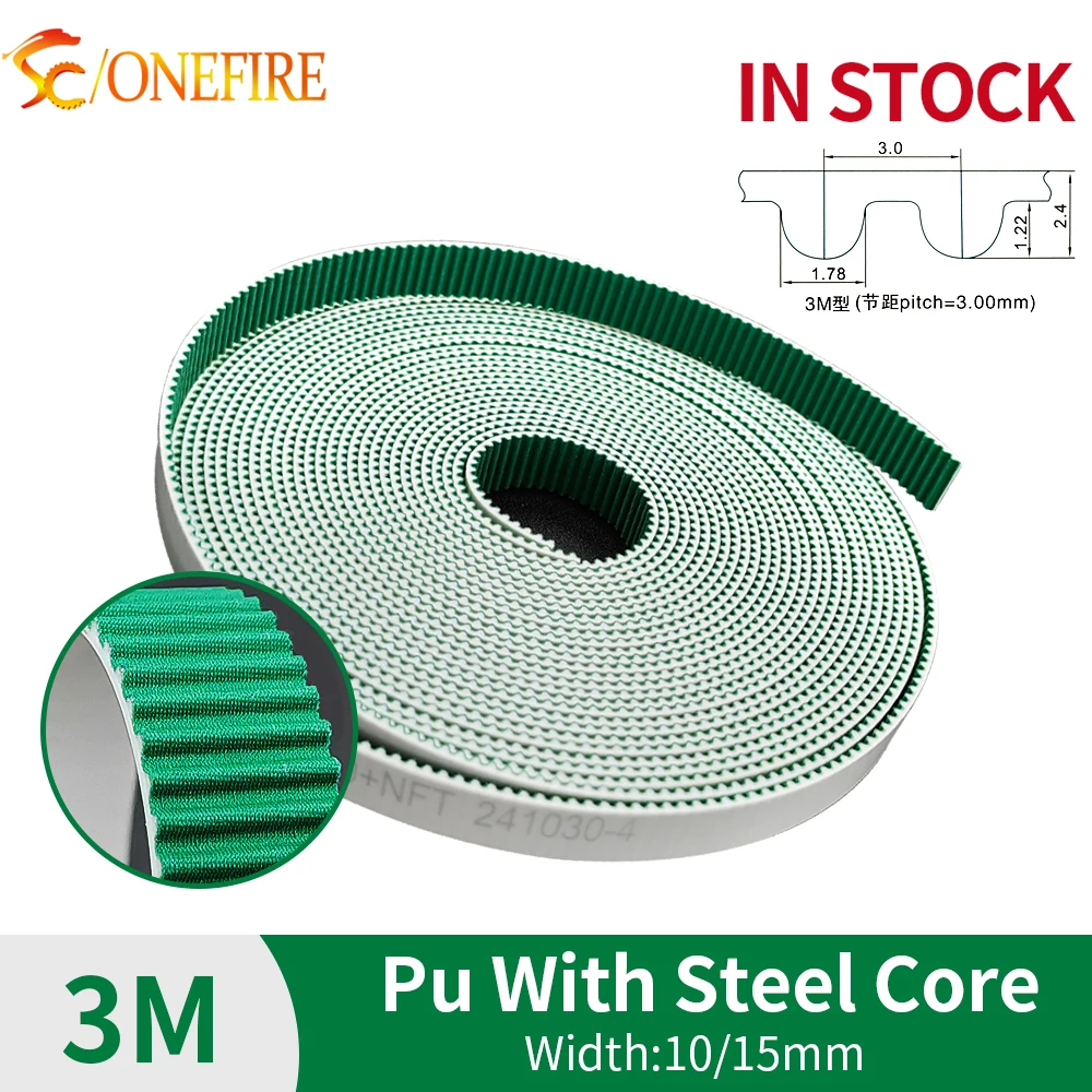 HTD3M Green Open Timing Belt Width 10/15mm Polyurethane Steel PU 3M HTD3M Synchronous Belt Pitch 3mm