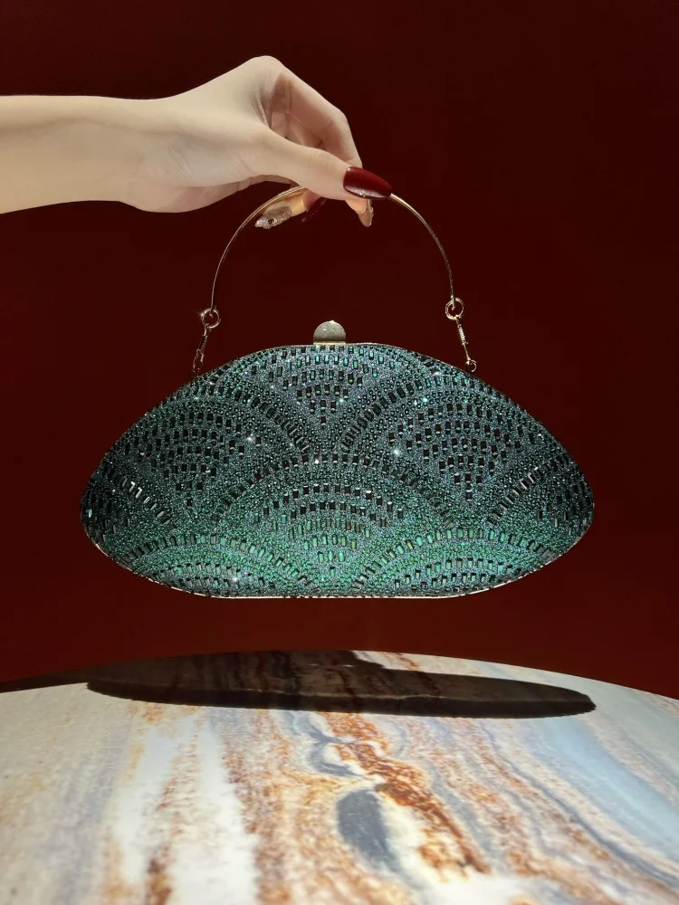 Oval Shaped Diamond Studded Evening Bag Luxurious Shiny Evening Dress Handbag Shell Box Banquet Bag Party Purses Phone Bag