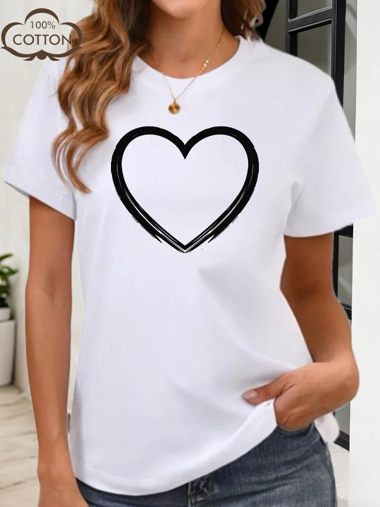 ブラックハート レディース グラフィック Tシャツ 綿 100% クルーネック 半袖 Tシャツ カジュアル 夏 ファッショナブル トップス