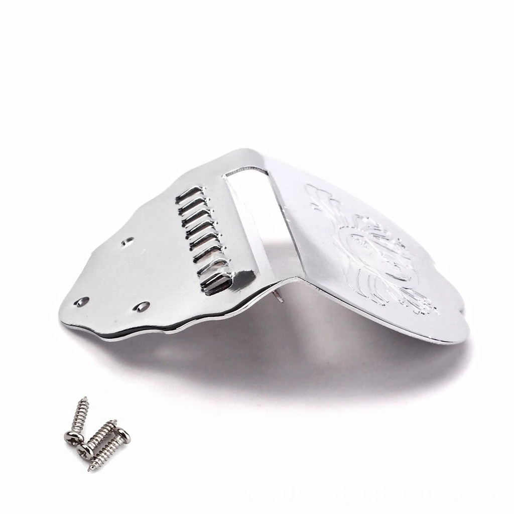 Chrome 8‑String Oval Mandolin Tailpiece Engraved Pattern Tail Piece With Mounting Screws Mandolin Guitar Replacement  Parts