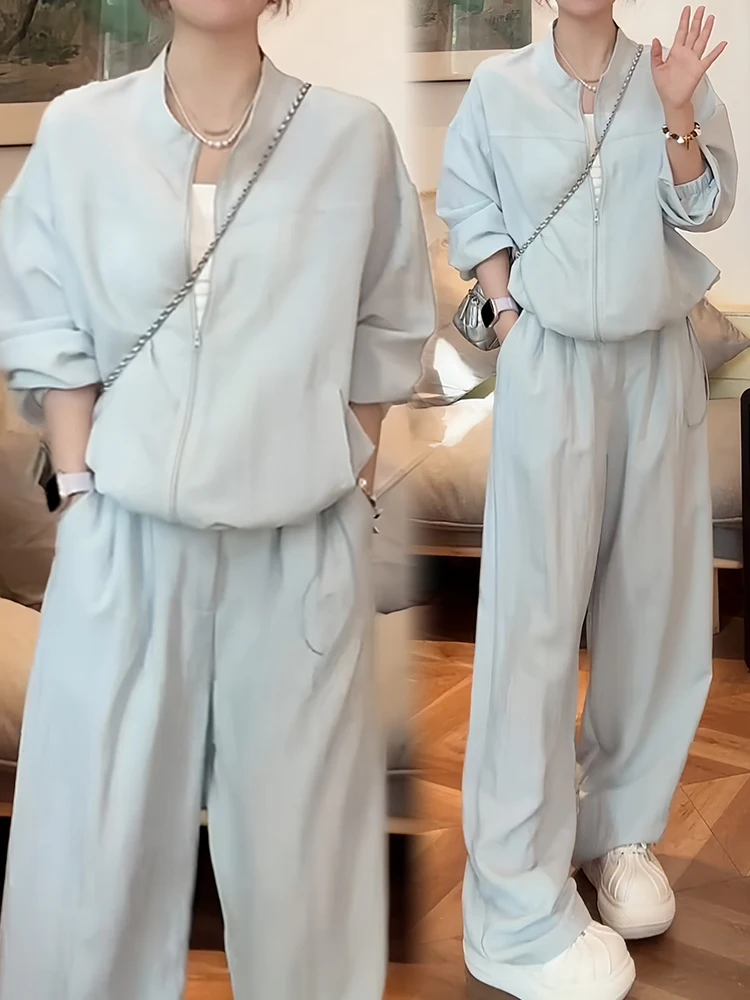 Casual High Waist Loose Fit Stand Collar Women's Two Piece Set Spring Summer New Style Breathable Comfortable Korean Style