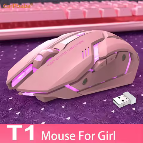 PT2T1 USB Backlight Gaming Pink Mouse Wireless 2.4G Mice Rechargeable Wireless Mouse Cute Mute Computer Mouse For PC IOS Laptop