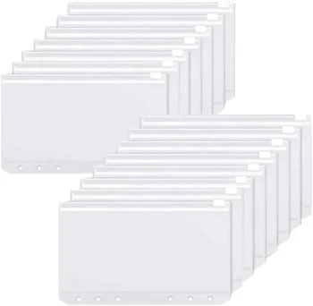 جيوب الموثق A6 6 حفرة سستة الموثق جيوب مقاوم للماء بولي كلوريد الفينيل مغلفات الميزانية النقدية فضفاضة ورقة حقيبة لمخطط دفتر الموثق