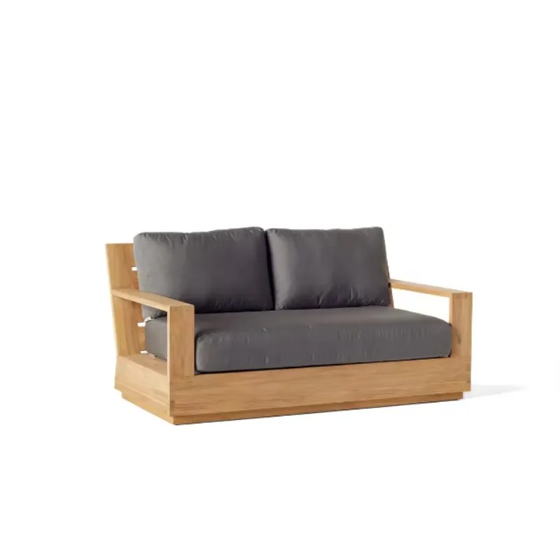 Four Seasons Hotel Surf Club Modern Solid Teak Wood Outdoor Garden Sofa Two Seater Living Room Waterproof Eco-Friendly Grey