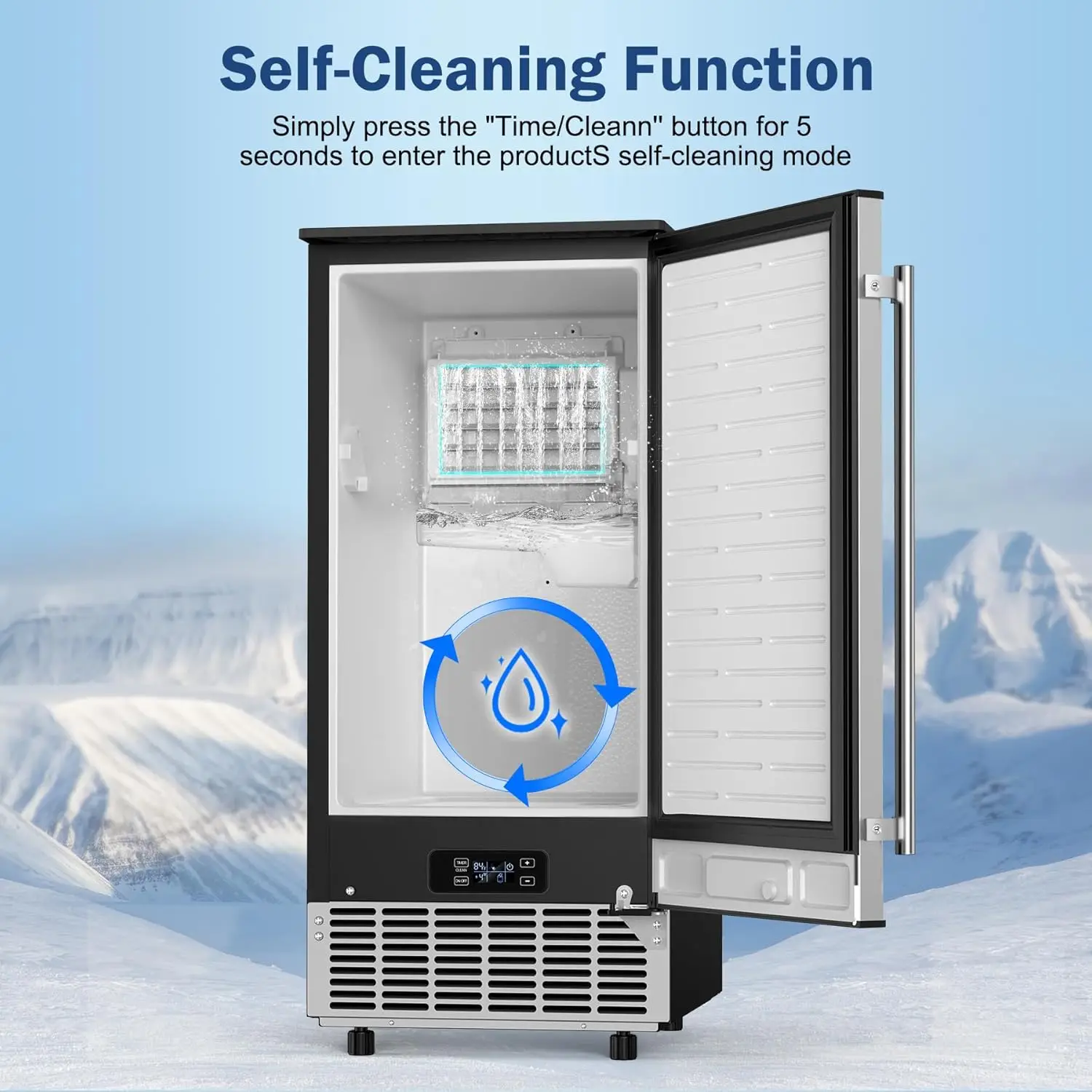 95 lb/jour avec bac de rangement de 35 lb, 40 cubes en 10 minutes, porte réversible, machine à glace intégrée pour le bureau à domicile et le commerce