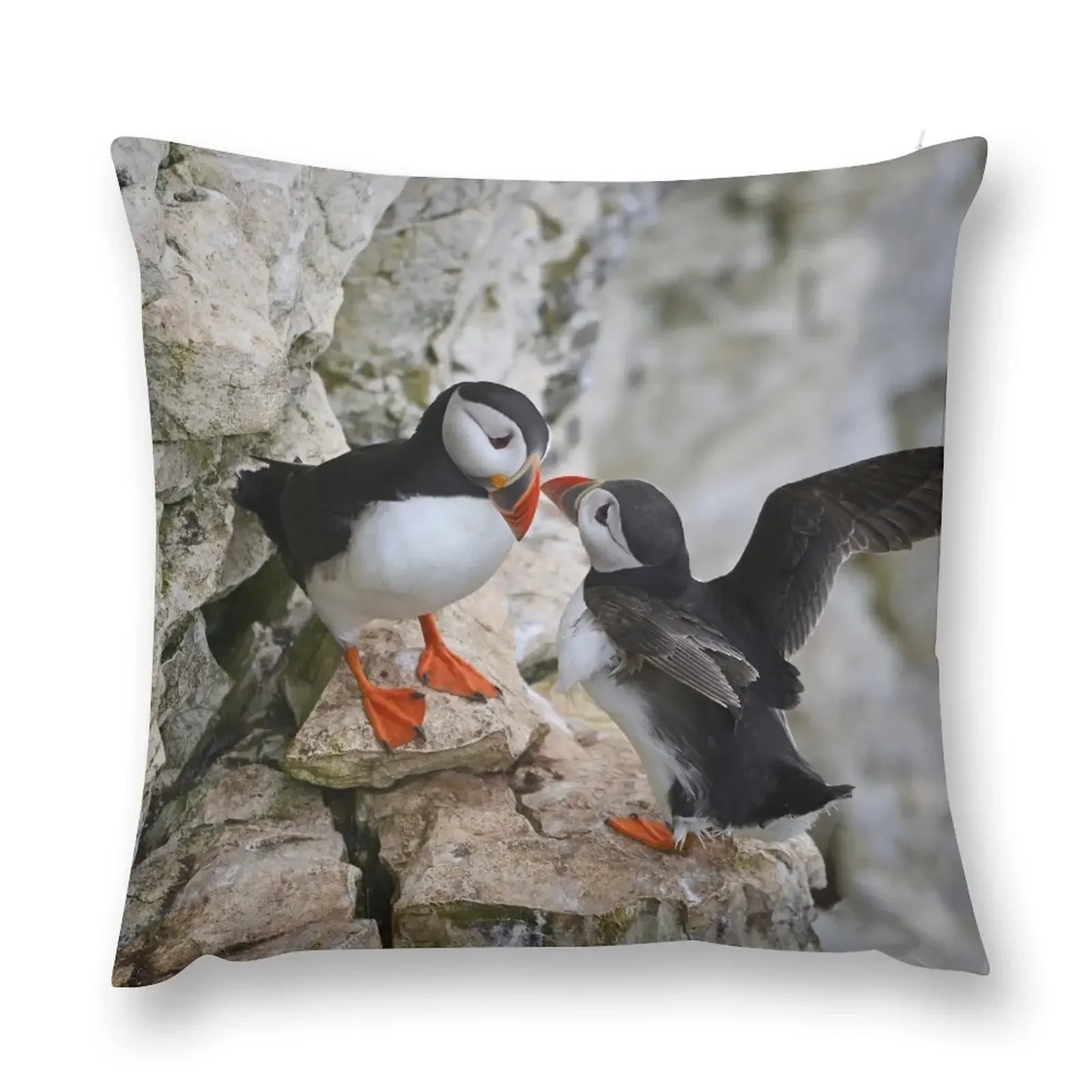 Puffin pair on cliffside Throw Pillow Cushion Cover Set Pillow Cover Cushion Cover Luxury christmas supplies pillow