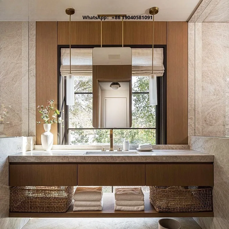 Antique Wood  European Design Water Resistant Lacquer Bathroom Vanity Cabinet with Mirror & Countertop Imported China