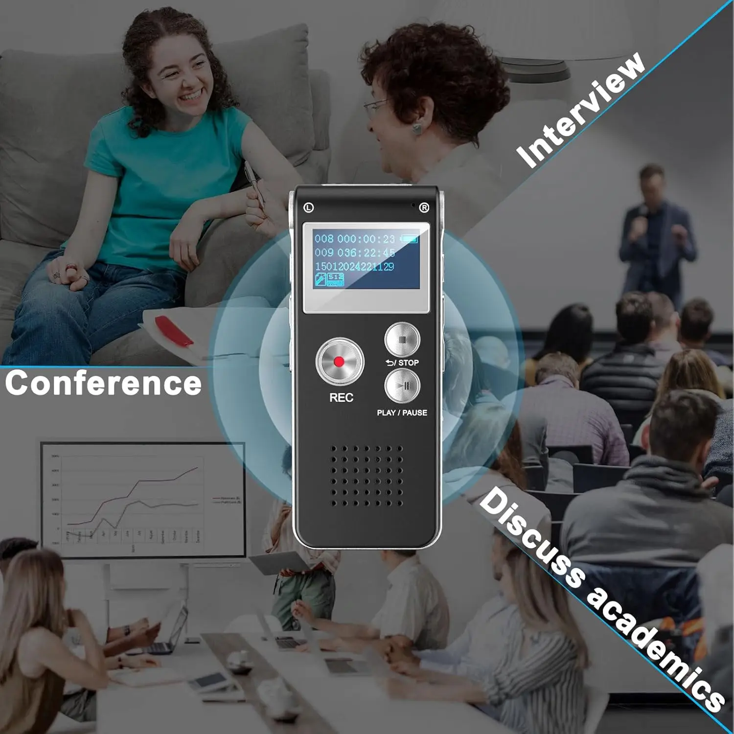 저렴하고 사용하기 쉬운 디지털 레코더, 최대 1536kbps 지원. 재생 기능이 있는 MP3 및 USB로 업그레이드된 미니 레코더