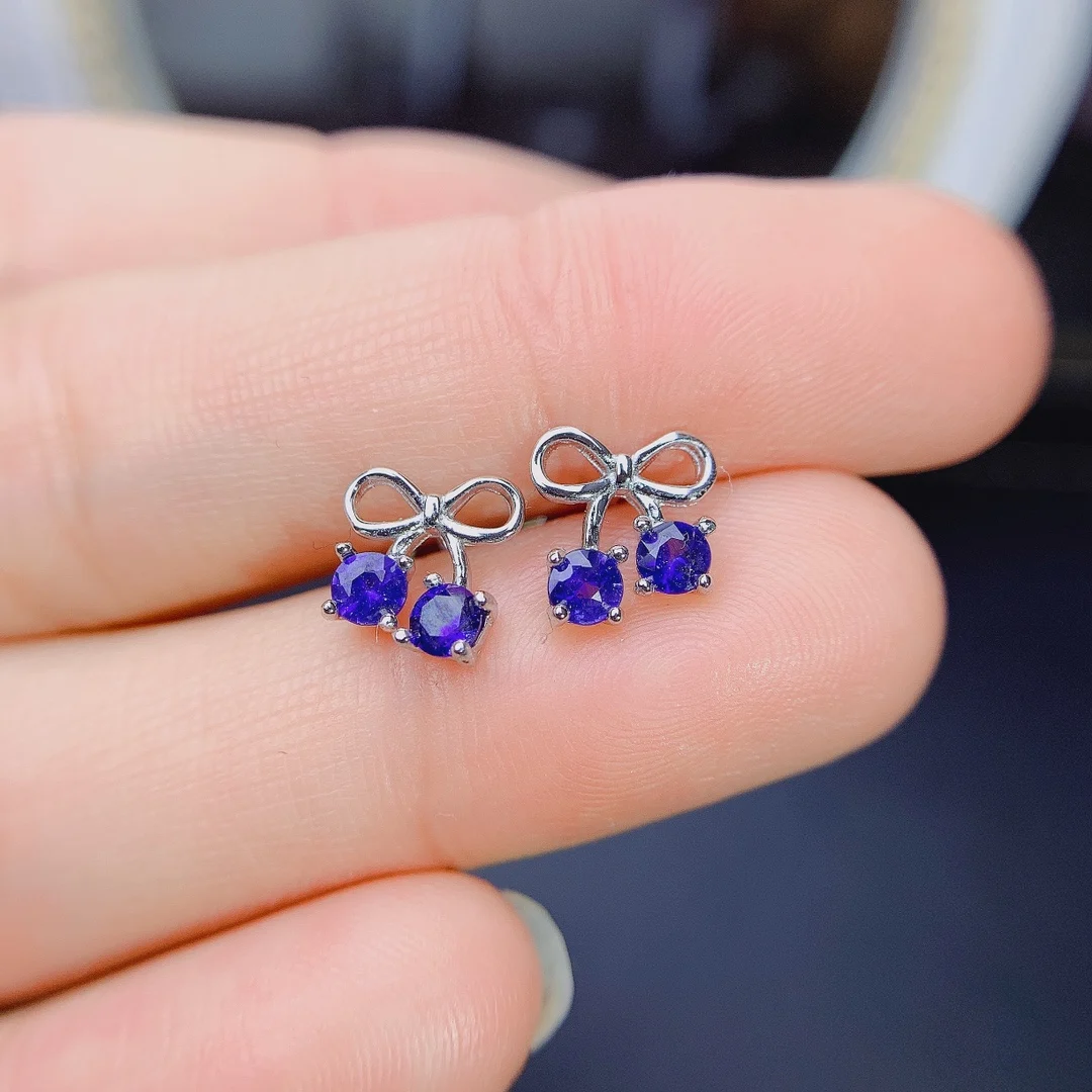 

Natural Sapphire Women's Silver 925 Wedding Stud Gemstone Free Shipping Simply Atmospheric Sterling Certified Jewelry boutique