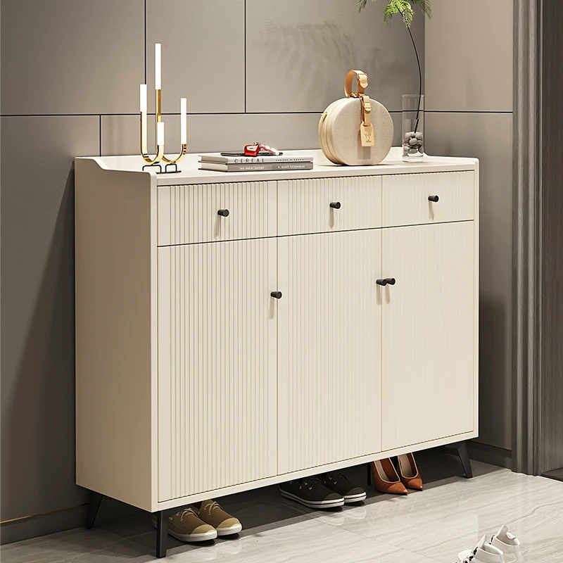 French cream style ultra-thin shoe cabinet, home entrance, light luxury storage, flip bucket entrance