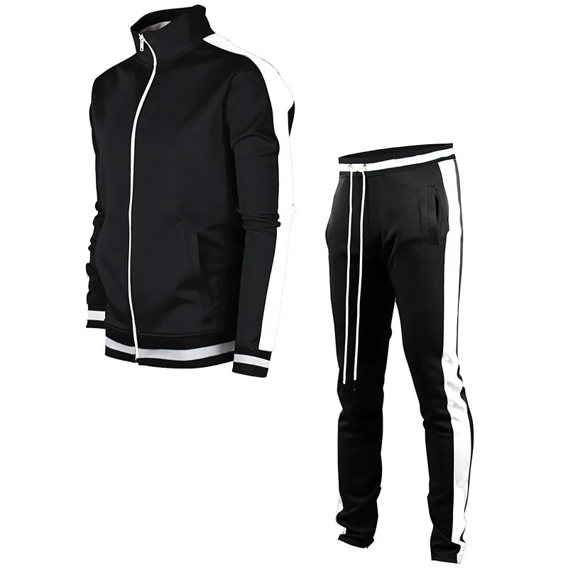 New sports suit side bar running fitness cardigan stand up collar jacket set fashionable long sleeved pants slim fit