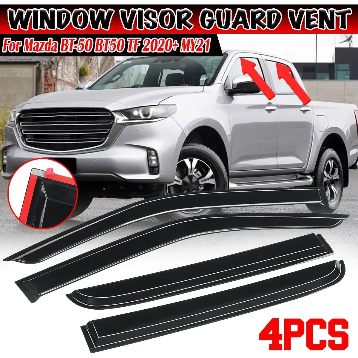 

High Quality Side Window Deflector Visor Vent For Mazda BT-50 BT50 TF 2020+ MY21 Rain Sun Shade Shields Guard Weathershileds