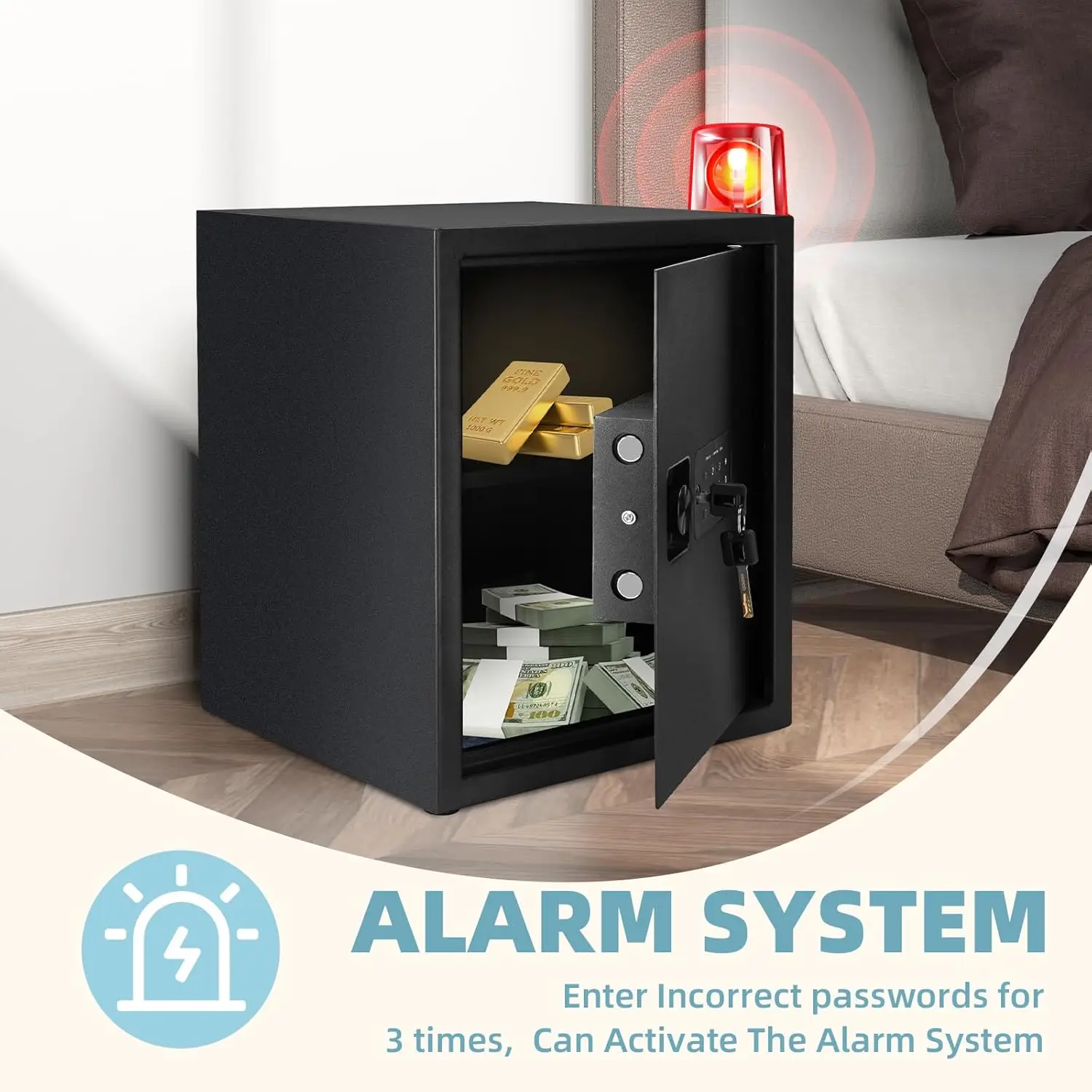 Safe Box, 1.7 Cubic Feet Security Home Safe Box, Electronic Digital Keypad, Alarm System, W/Removable Shelf, Money Box for Money