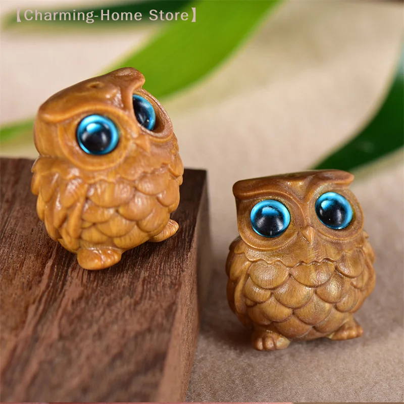 【M】Mini Wood Carving Owl, Green Sandalwood Ornaments, Lovely Creative DIY Pendant, Table Decoration, Children's  Gifts