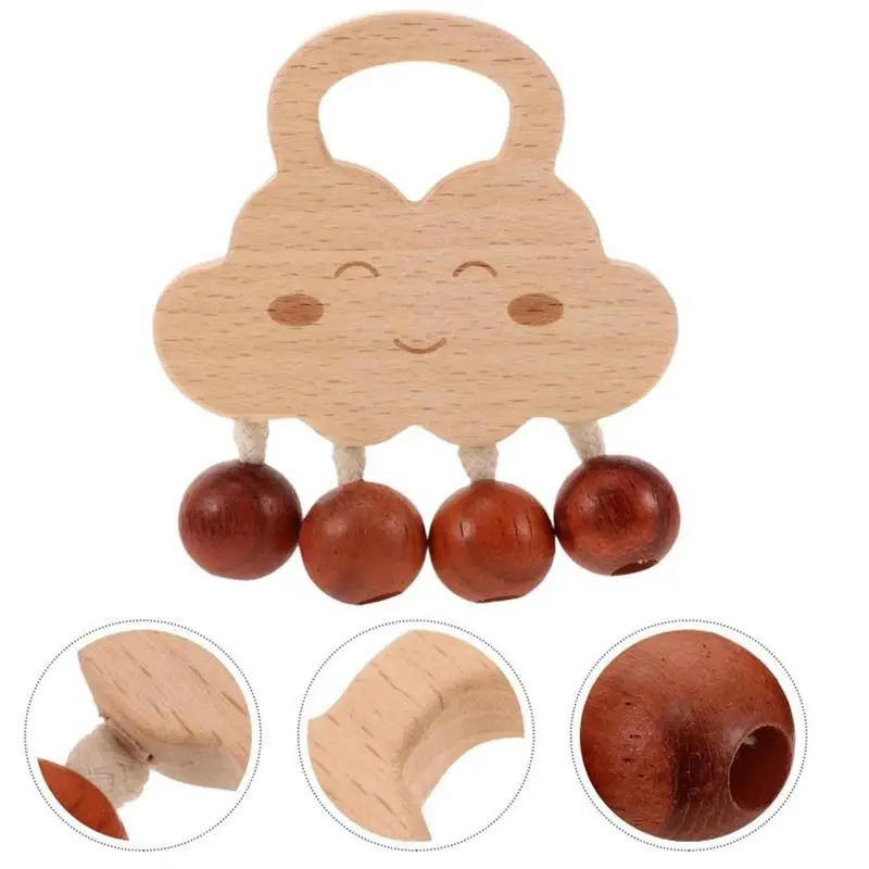 Sonajero de madera Natural para niños, campana de mano, diseño de nube, juguete mordedor de 0 a 3 meses, sonajero para masticar para niños, juguete sin pintura