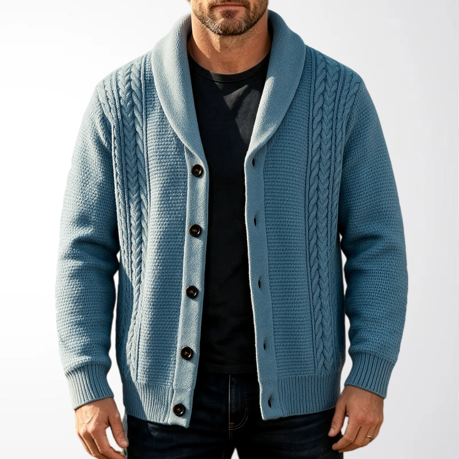 Men's luxury fashion men's lapel twisted knitting cardigan autumn and winter thickened Fried Dough Twists sweater coat