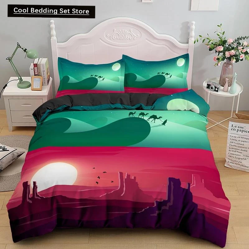 Fantasy Night King Queen Duvet Cover Magical Sky Scenery Bedding Set for Kids Teen Adult Starry View Soft Polyester Quilt Cover