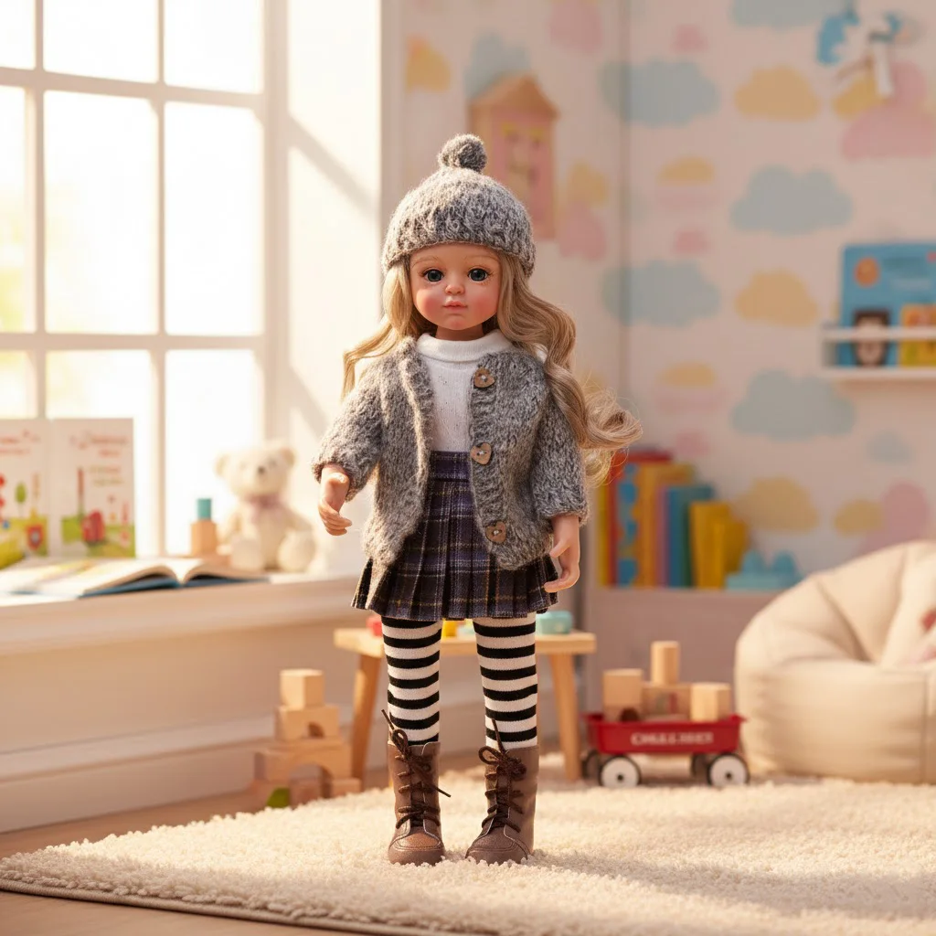 Cloveray 18-Zoll-Ganzkörper-Vinyl-Puppe, realistische Vinyl-Puppe, supersüß, mit Sommersprossen, Vinyl-Puppe, handgefertigt, hochwertiges Spielzeug für Kinder, Weihnachtsgeschenk