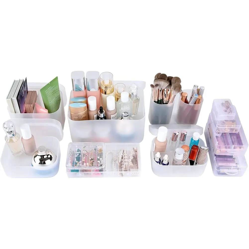

Makeup Organizer Case,Stackable Clear Makeup Organizer Holder, Multi-size Makeup Case Vanity Storage Holder Set for Makeup, Jewe