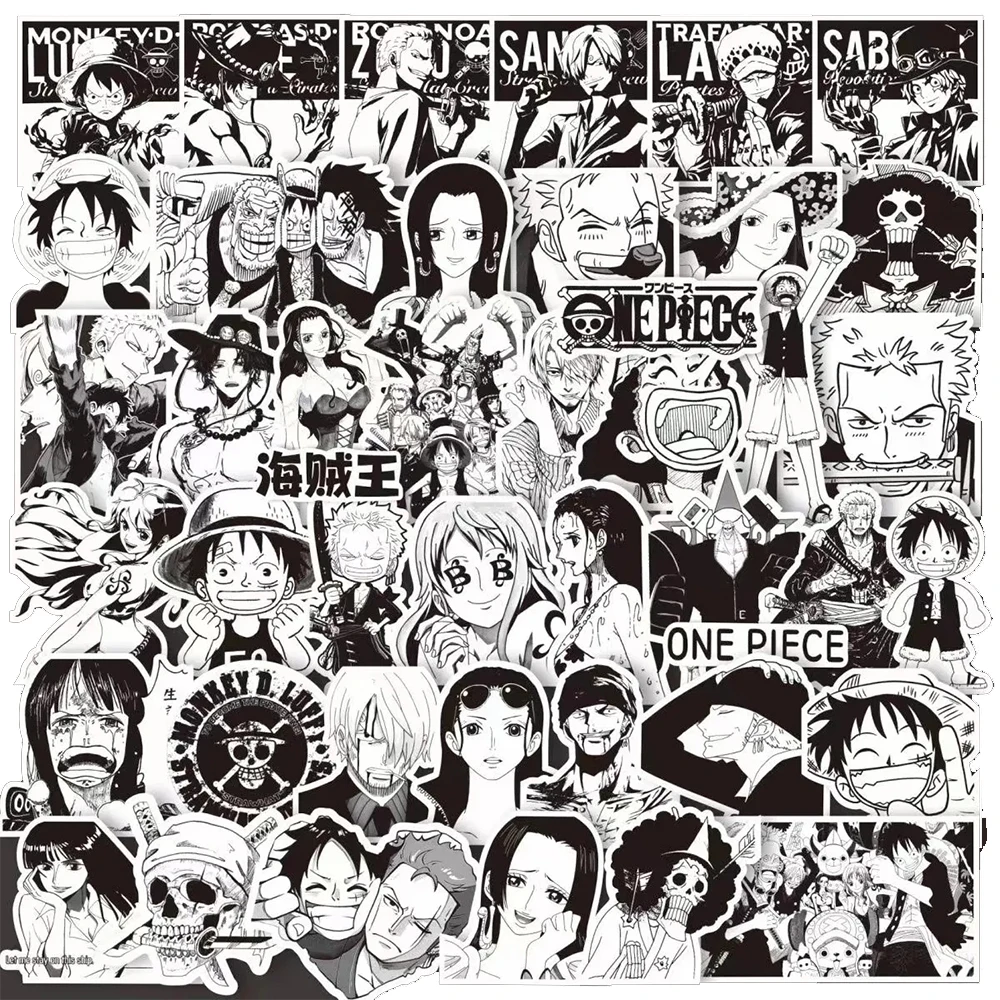 

10/30/65pcs Cool Black White ONE PIECE Anime Stickers Cartoon Decals For Kids DIY Laptop Fridge Graffiti Funny Sticker Toy Gifts