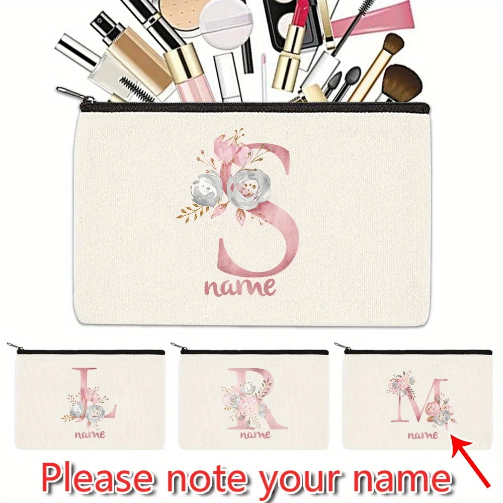 

Fashion Customized Name: Women's Makeup Bag Pink 26 Word Korean Canvas Makeup Bag Travel Storage Bag