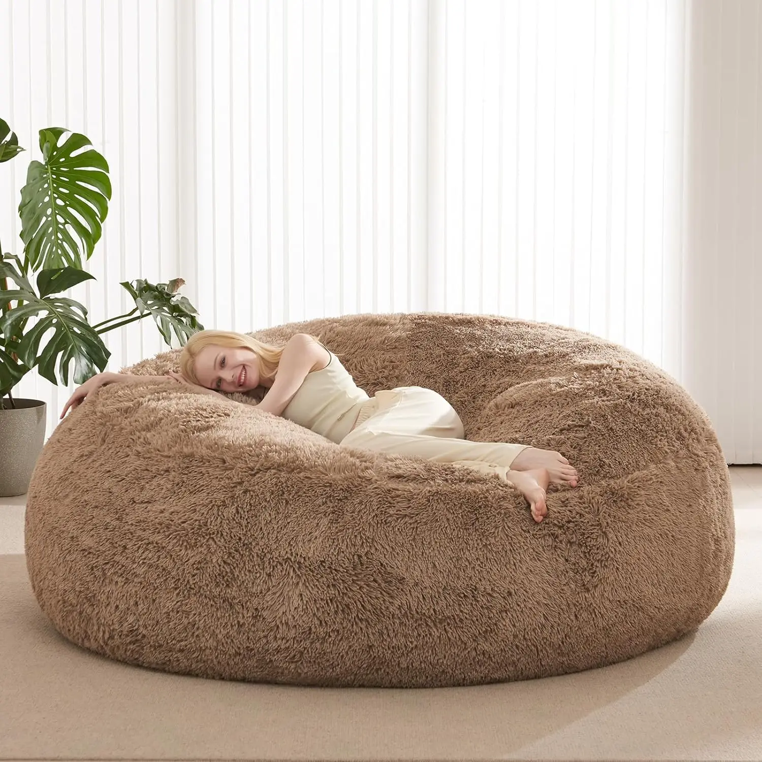 

Fluffy Bean Bag for Stuffed Animals Storage, Faux Fur Washable Bean Bag Chair Cover(No Filler) for Textile Plush Toys