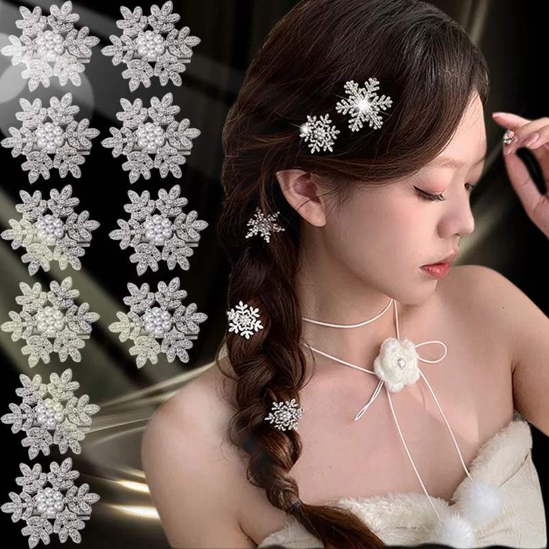 Retro Flower Hairside Headwear Accessories New Snowflake Pearl Hair Clips Winter Girls Small Sweet Cute Bobby Pin Women Fashion