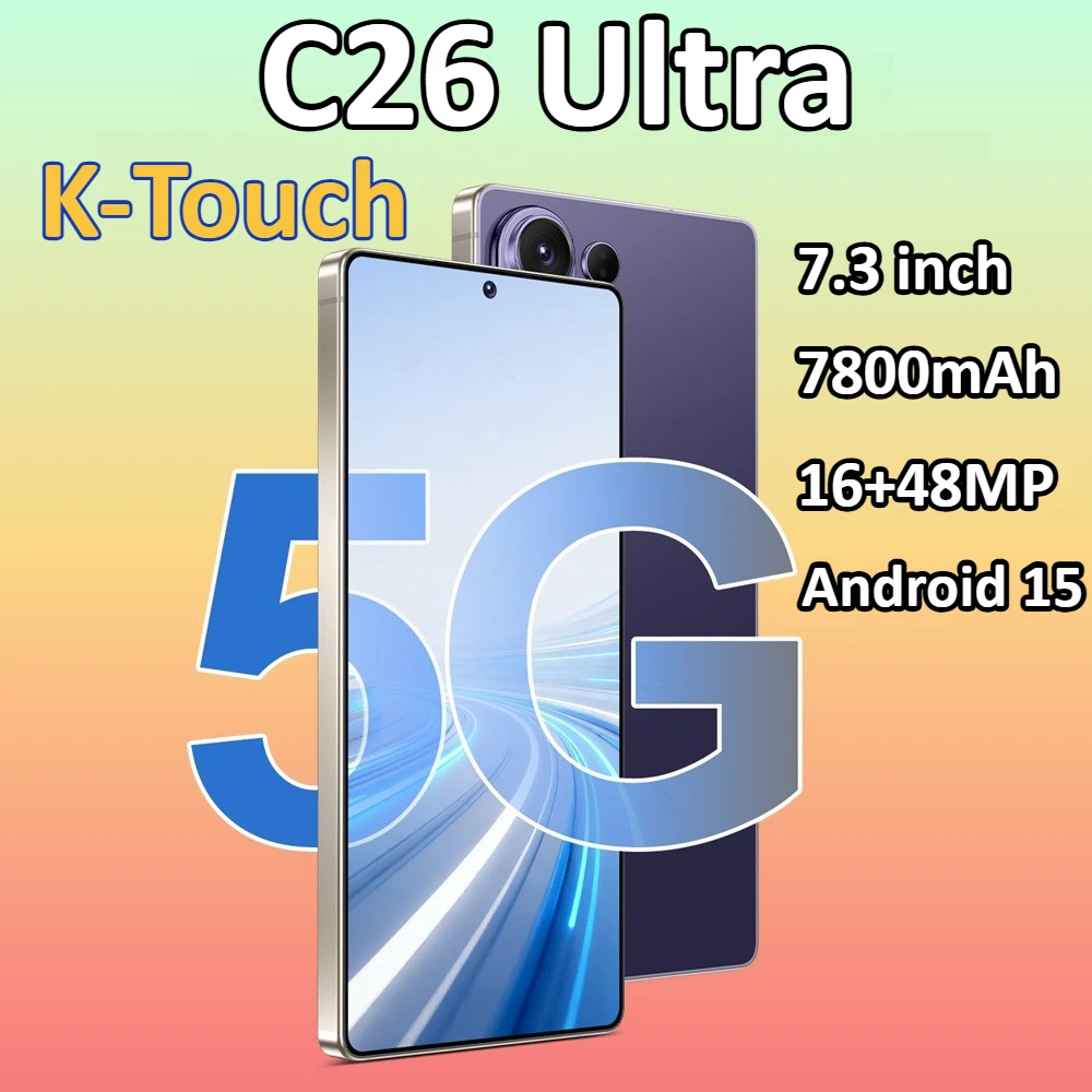 Smartphone K-Touch C26 Ultra 7,3 Pollici Android 15 Telefoni Cellulari 5G Dual SIM Fotocamera 16+48MP Batteria 7800mAh Sblocco Facciale Versione Globale