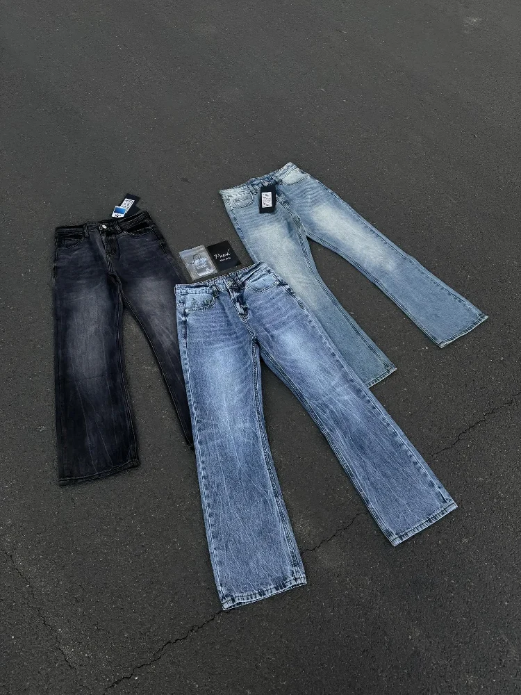 

Heavy Du Men's Vintage American Waed Jeans High Street Cleanfit Straight Leg Micro Flared Pants Youth Casual Wear