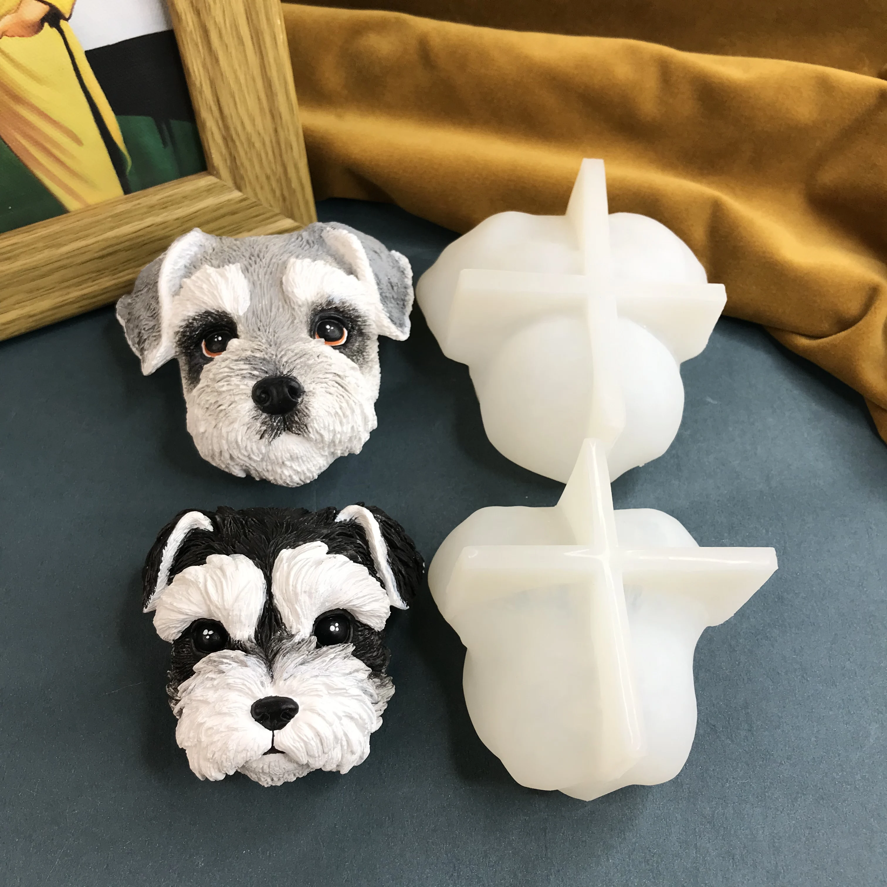 

Oversized Dog Head Car Decor Silicone Mold Schnauzer Air Freshener Diffuser, DIY Large Resin Decor, Pet Memorial Epoxy Craft Kit