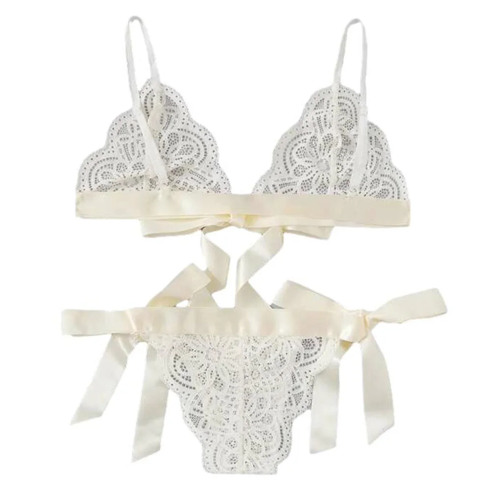 Two-piece Underwear Bra Set Panty Lingerie Set Daily Night Floral Intimates Female Sexy Lace Transparent Women\'s