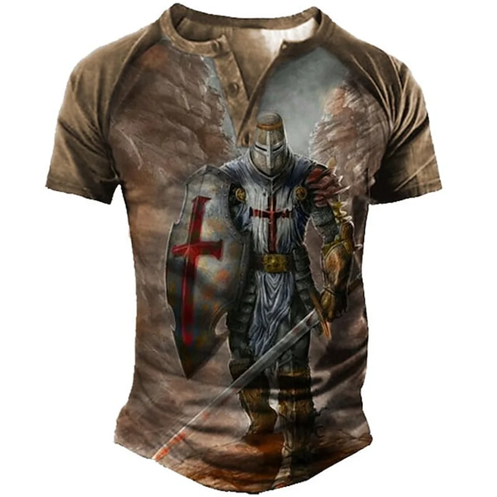 Knights Template 3D Printing Retro Henry Short Sleeved Men\'s Casual Fashion Streetwear Oversized Short Sleeved T-shirt Tops