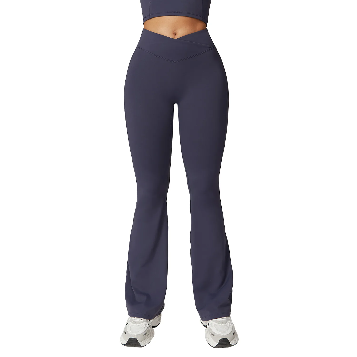 

Maxdutti Butt Lifting Yoga Bell Bottom Pants Nude Cross High Waist Tight Fit Casual Sports Wide Leg Pants