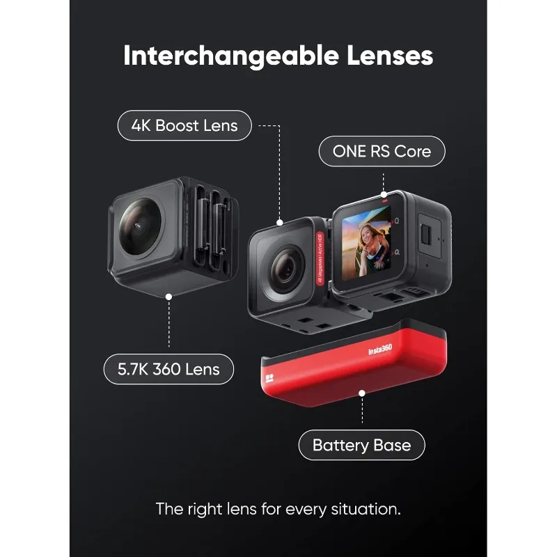 ONE RS Twin Edition – Waterproof 4K 60fps Action Camera & 5.7K 360 Camera with Interchangeable Lenses, Stabilization, 48MP Photo