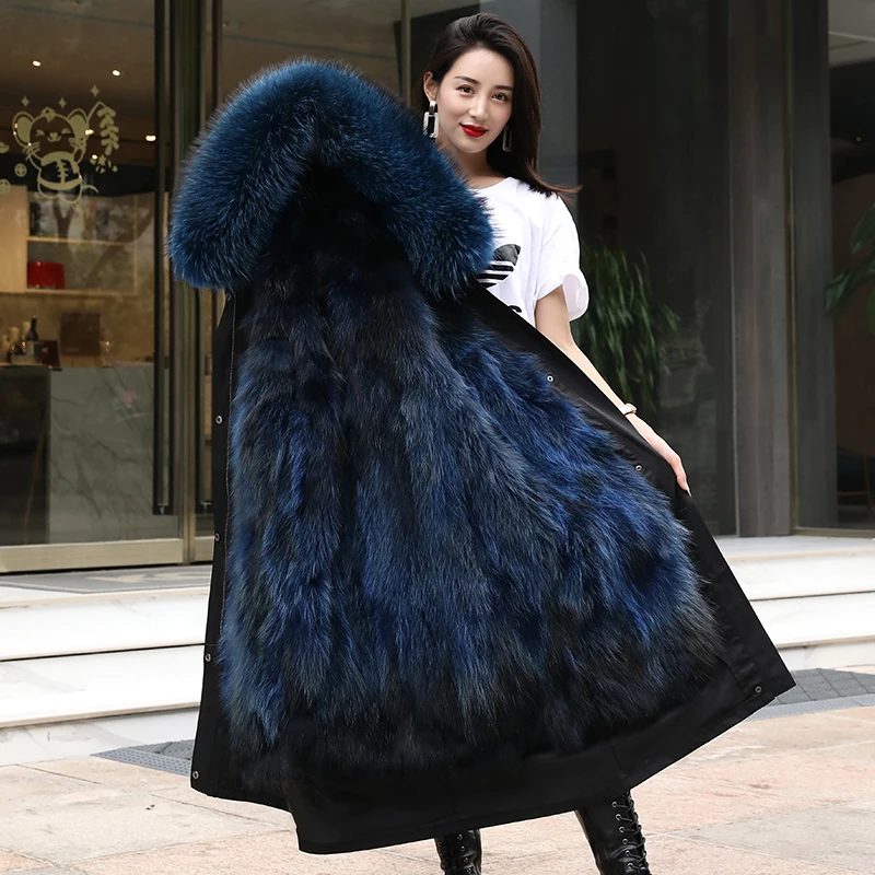 

Womens Winter Jacket Real Fur New Large Long Raccoon Fur Hood Waterproof Parkas Detachable Fur Liner Thicken Fur Coat Female