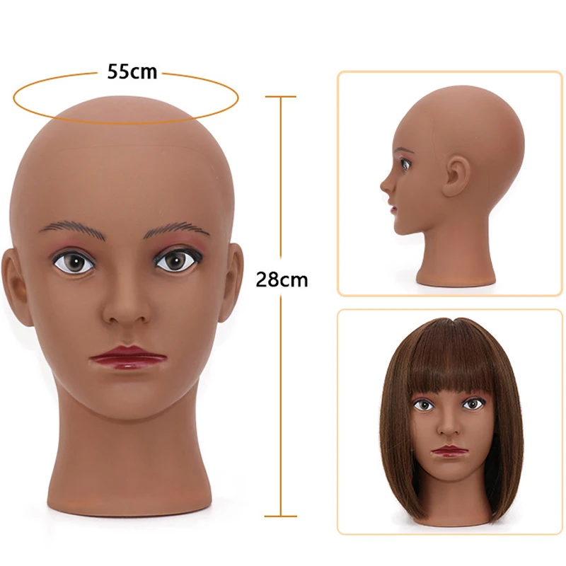 New Big Size African Bald Mannequin Head Hairdresser Training Head Model With Stand Tripod Female Wigs Glasses Display Stand Hol