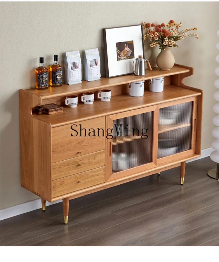 

SM black walnut side cabinet storage wine cabinet kitchen storage tea cherry wood cupboard