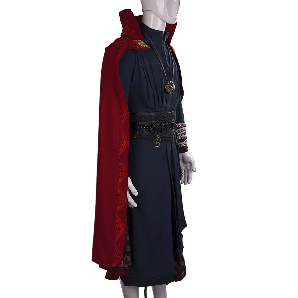 Cosplay Doctor Strange Costume Steve Full Set Red Cloak Robe Ring Eye of Agamotto Necklace Free Halloween Party