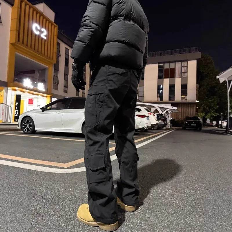 Autumn And Winter Velvet Outdoor Tactical Cut Multi-pocket Soft Shell Straight Overalls Charging Pants