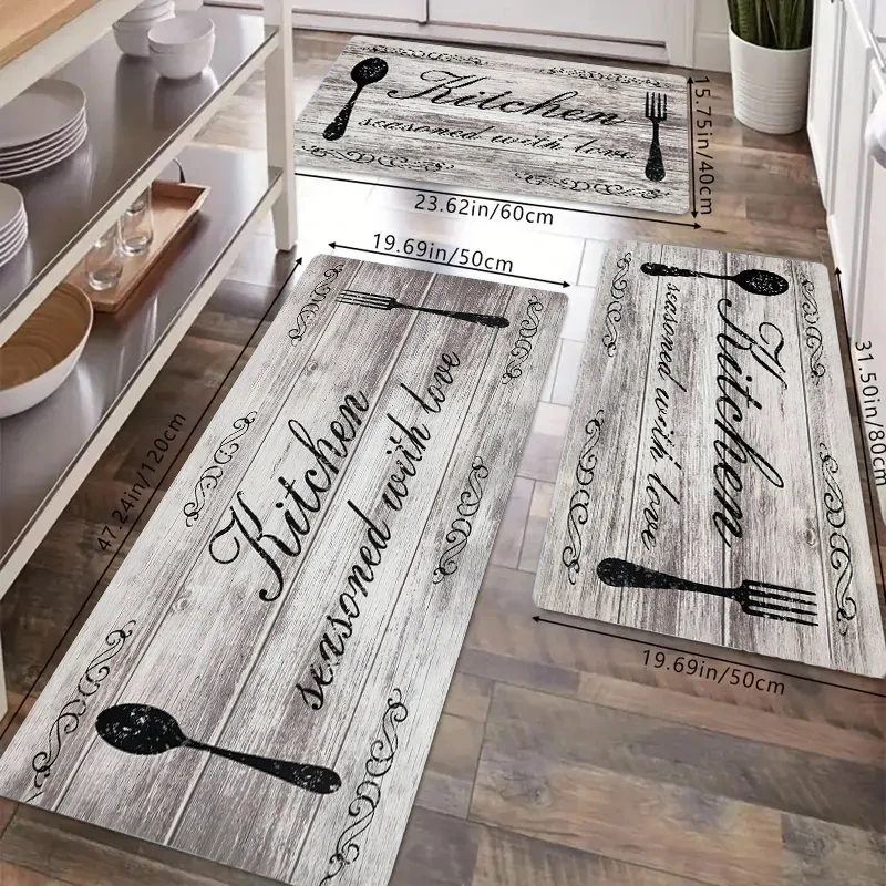 

Letter-Printed Kitchen Carpet Flannel Material Machine Washable Suitable for Bedroom Bathroom Comfortable Home Decor Rug
