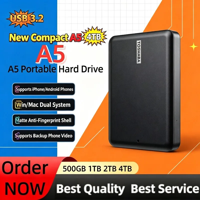 Latest Genuine A5 Slim External Hard Drives 4TB/1TB/2TB Canvio Basics USB 3.2 External Data Storage Capacity for PS5 Notebooks.