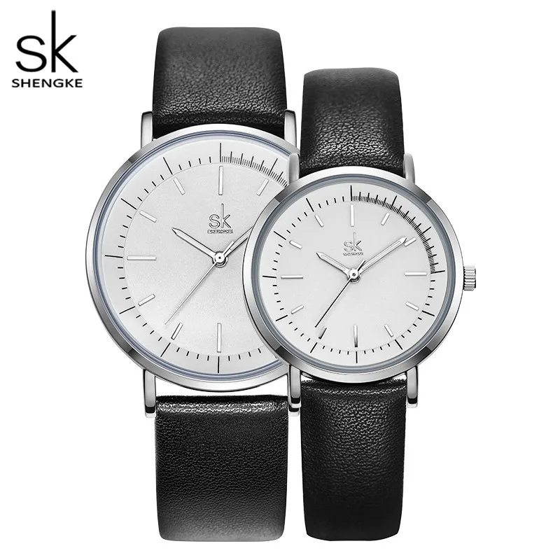 Shengke Couple Watches Women Men Leather Watch Overs Simple Waterproof Clock Couple Wrist Watch for Women Men