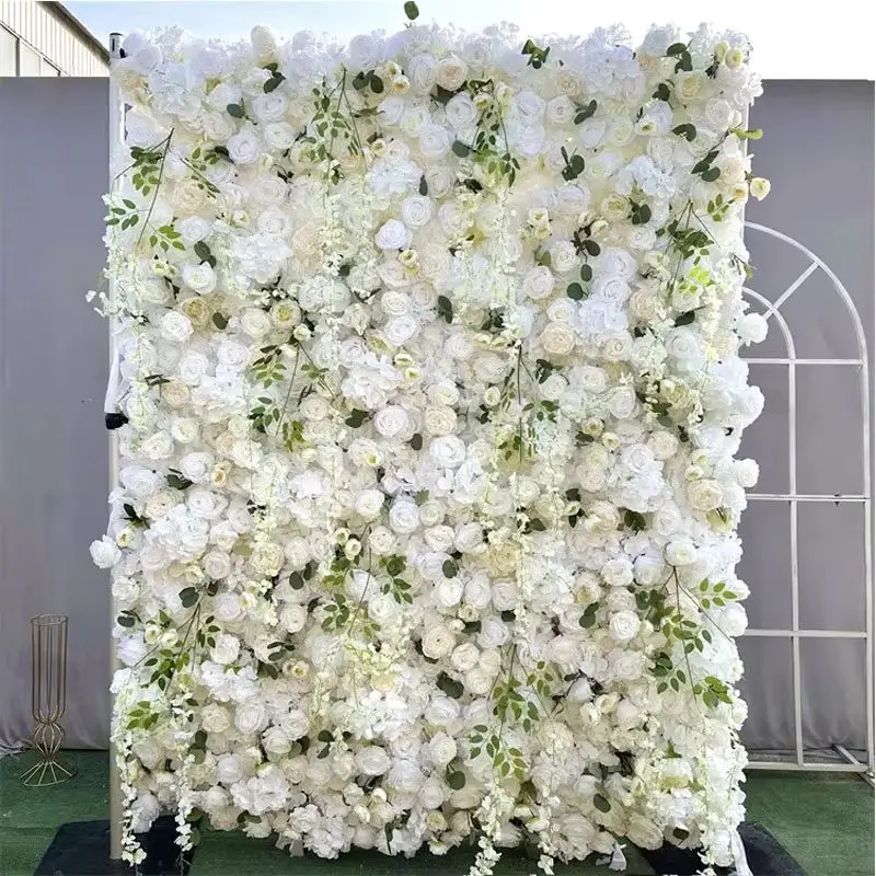 

Uflower 3D White Roses Artificial Flower Wall Outdoor Wedding Background Decoration Birthday Event Stage Flower Arrangement