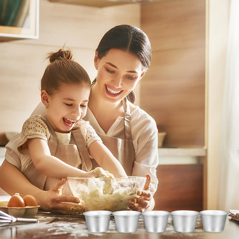 

6pcs Round Cake Baking Mold Pan Non-Stick Coating Fast Heat Transfer Pudding Mold For Diy Pastry Decorating Aluminum Alloy