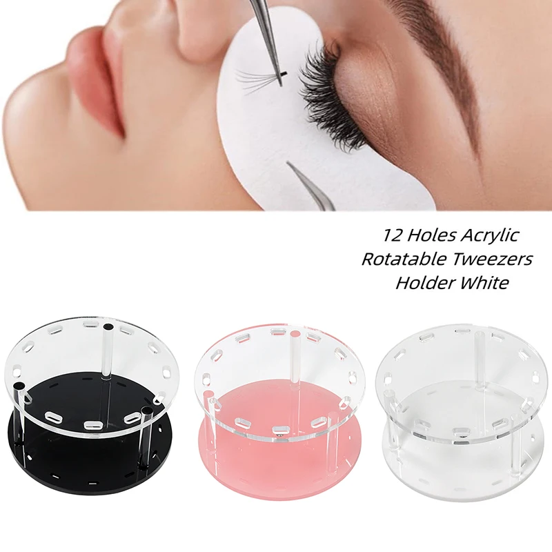 12 Holes Eyelash Extension Tweezers Storage Holder Rotatable Display Stand Acrylic Lash Tattoo Makeup Tools Applicator Shelf