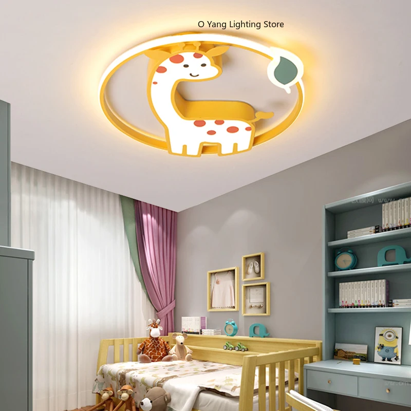 Designer  Led Ceiling Light Girl Bedroom Chandelier Kids Baby Boy Room Decor Cute Giraffe Ceiling Lamp Plafon RC Dimmable