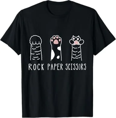 Retro Korean Fashion Cat Lover T-Shirt Cute Cat Paw Rock Paper Scissors Print Versatile Casual Top Kpop Vintage Gothic for Women