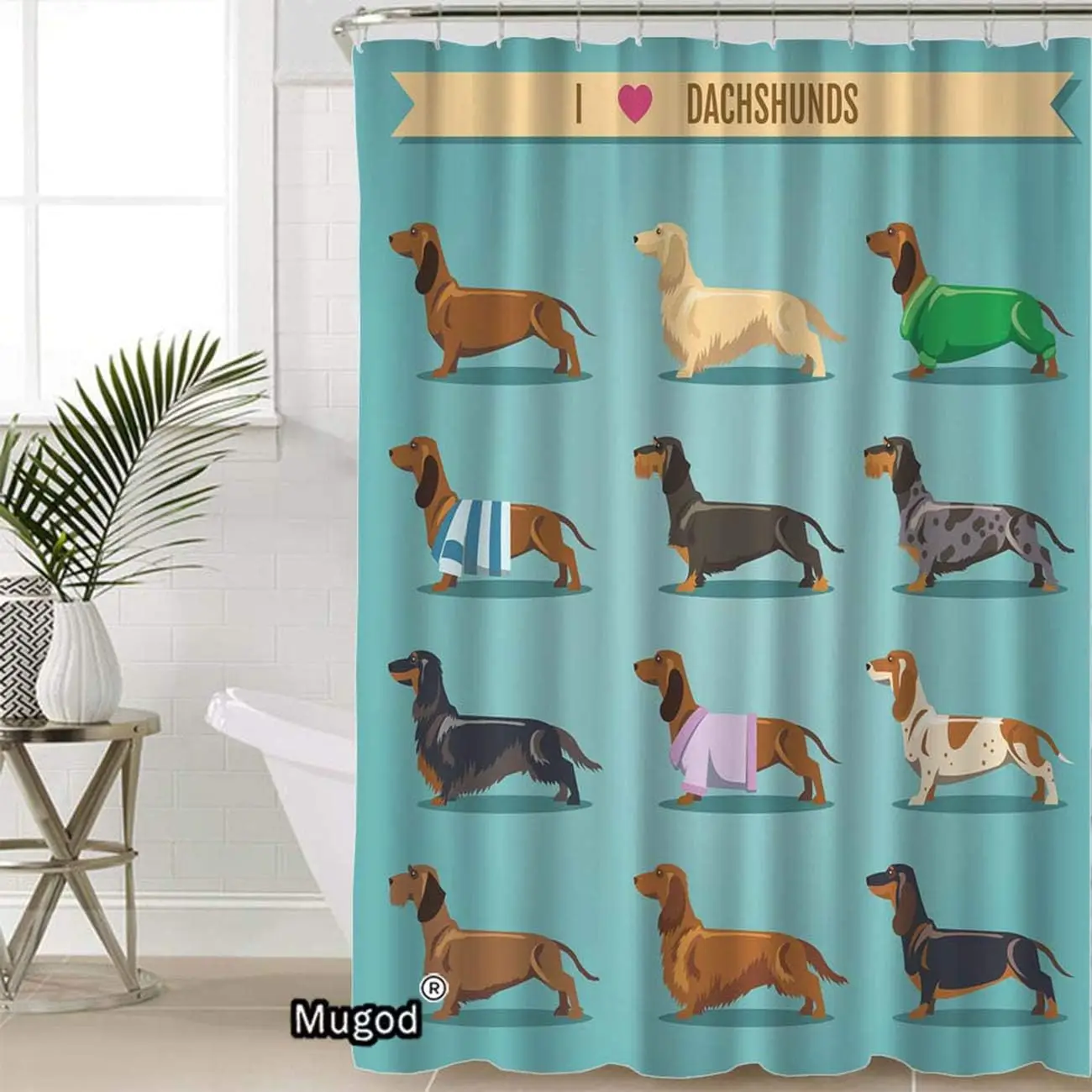 

Dachshund Shower Curtains Seamless Background with I Love Dachshunds Decorative Bathroom Waterproof Fabric Shower Curtain with